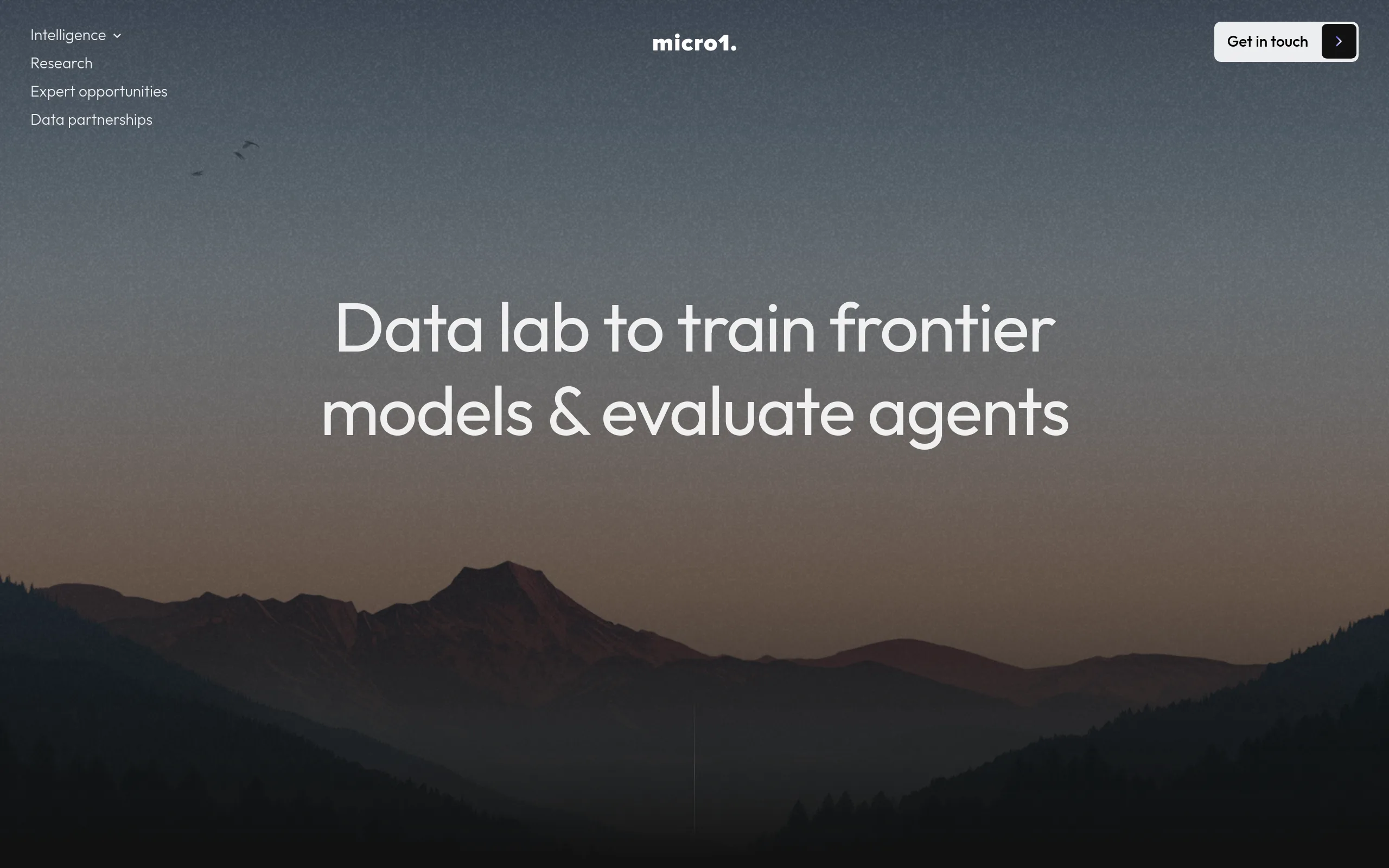 micro1's homepage: a data lab to train frontier models and evaluate agents, with links to expert opportunities, research and data partnerships