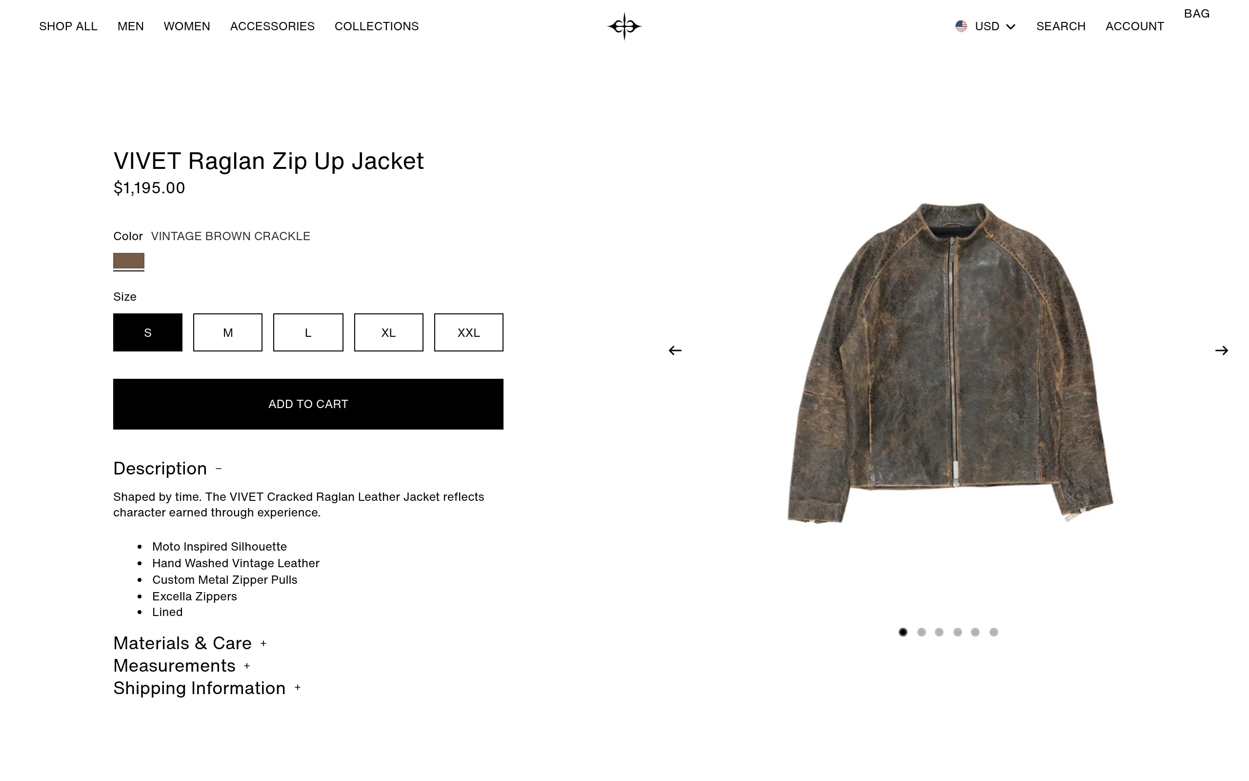 The Vivet Raglan Zip Up Jacket product page on vivetofficial.com, priced at 1,195 dollars, the most expensive piece in Collection 1