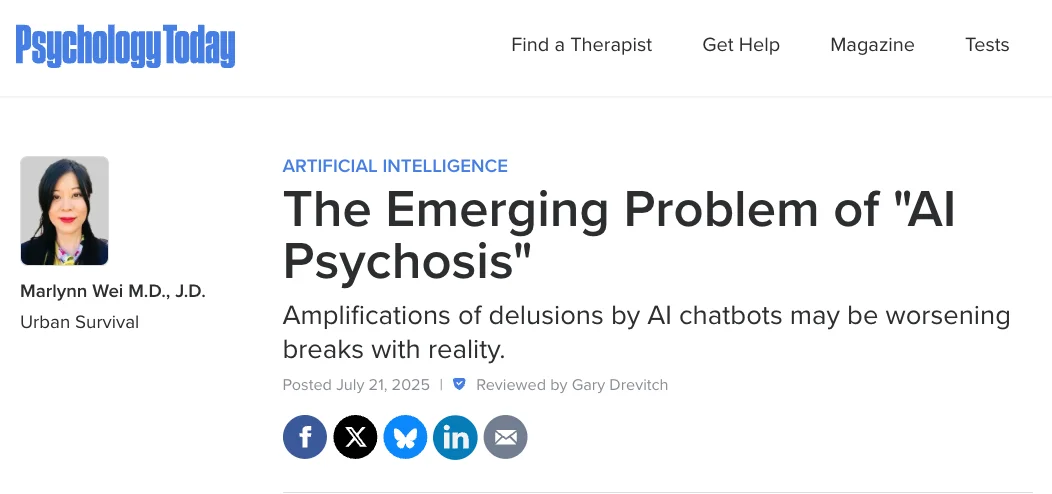 ai psychosis article from psychology today