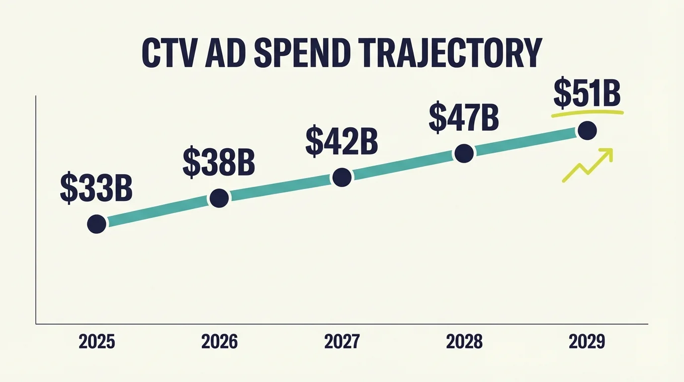 US CTV ad spend growth chart showing the rise toward $38 billion in 2026 and beyond